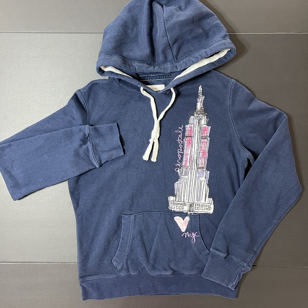 Aeropostale Pullover‎ Hoodie Women's L Blue Y2K Vintage NYC Graphic Grunge Fairy